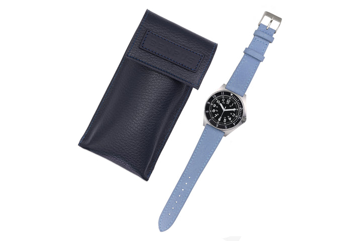 Navy Blue Italian Leather Watch Travel Pouch